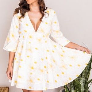 Told You This Ivory/Yellow V-Neck Floral Mini Dress - Medium